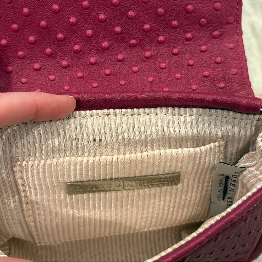 Lauren Merkin Pink Ostrich Leather Clutch With Silver Chain Strap